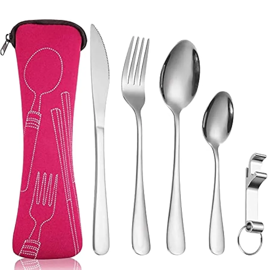 Set di posate da campeggio con borsa in neoprene, set di posate in acciaio inossidabile, set di utensili da campeggio portatile 