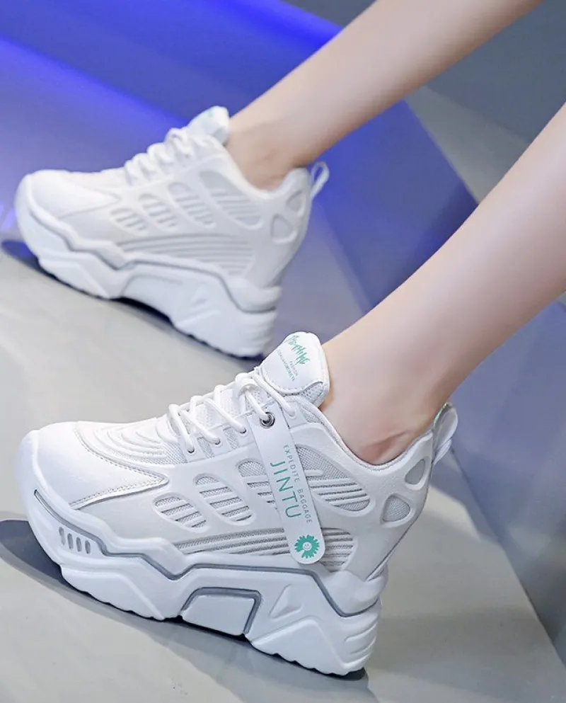 Sneakers estive da donna traspiranti sottili con suola spessa e tacco a zeppa