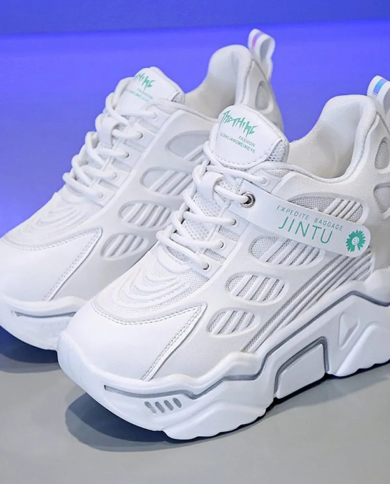 Sneakers estive da donna traspiranti sottili con suola spessa e tacco a zeppa