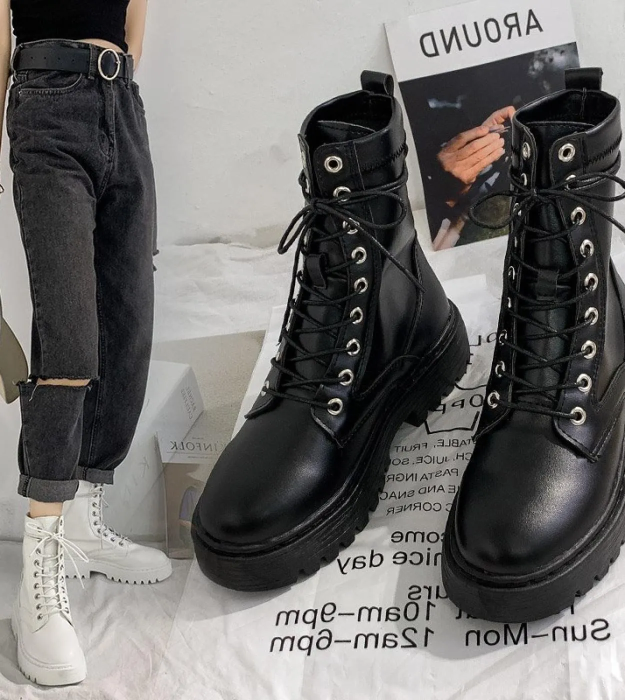 Stivaletti bianchi Platform Scarpe da donna bianche Stivali Piattaforma da moto Botas Stivali da donna