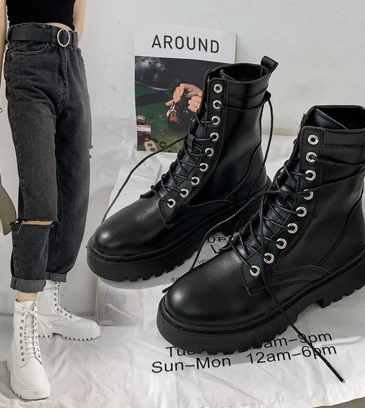Stivaletti bianchi Platform Scarpe da donna bianche Stivali Piattaforma da moto Botas Stivali da donna