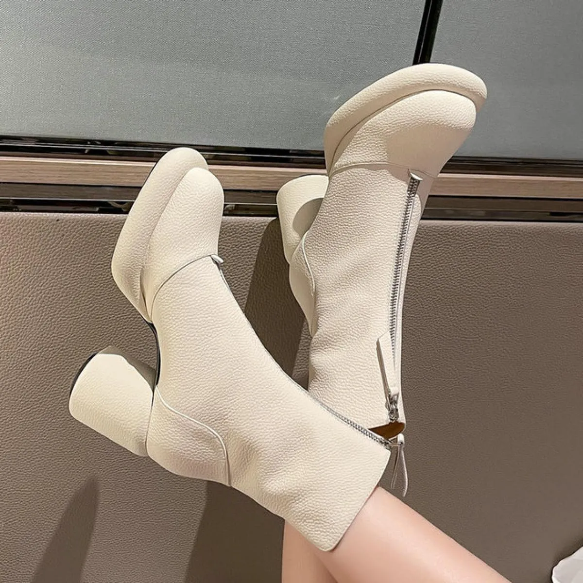Stivali arancioni da donna in vera pelle Stivaletti da donna in vera pelle 2023 Novità