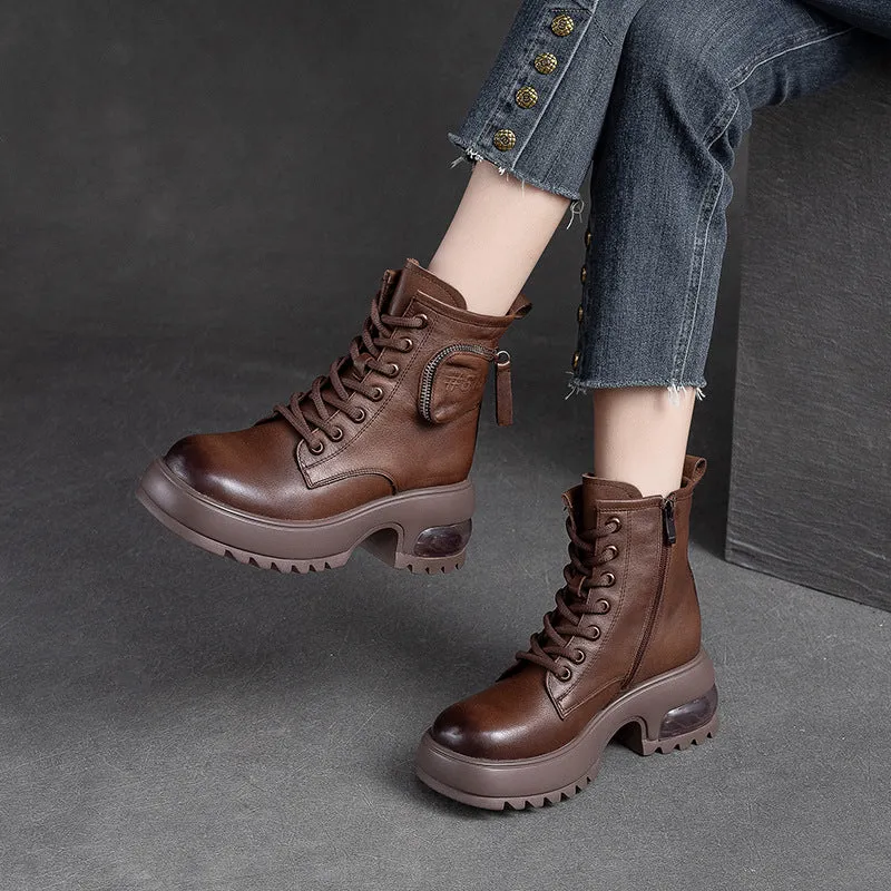 Stivali da donna con suola spessa in pelle patchwork retrò