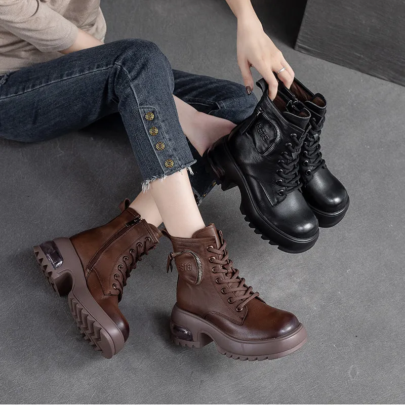 Stivali da donna con suola spessa in pelle patchwork retrò