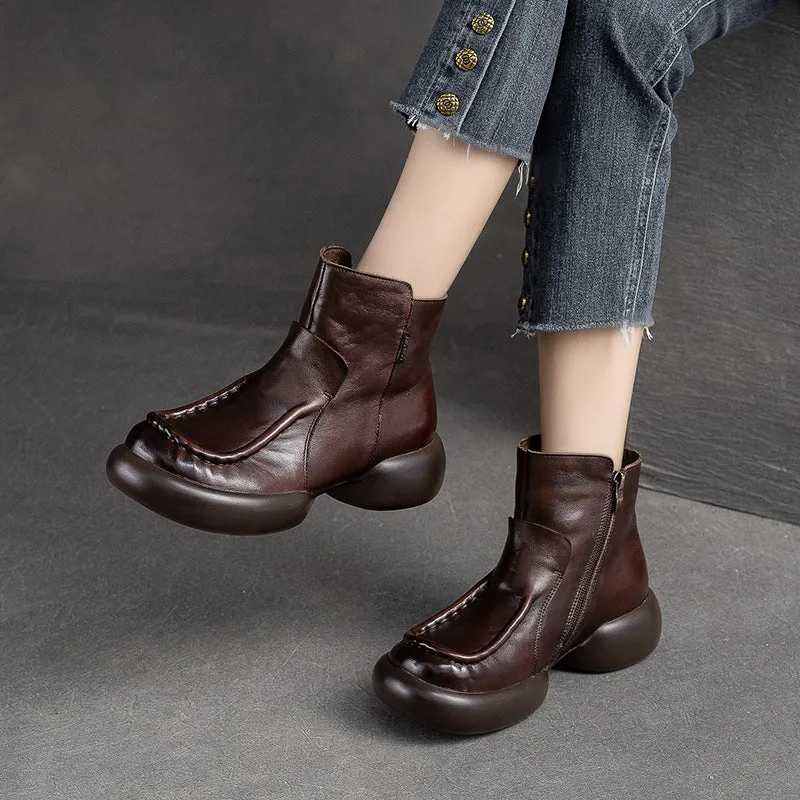 Stivali da donna in pelle patchwork retrò con suola spessa
