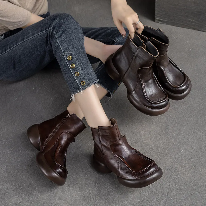 Stivali da donna in pelle patchwork retrò con suola spessa