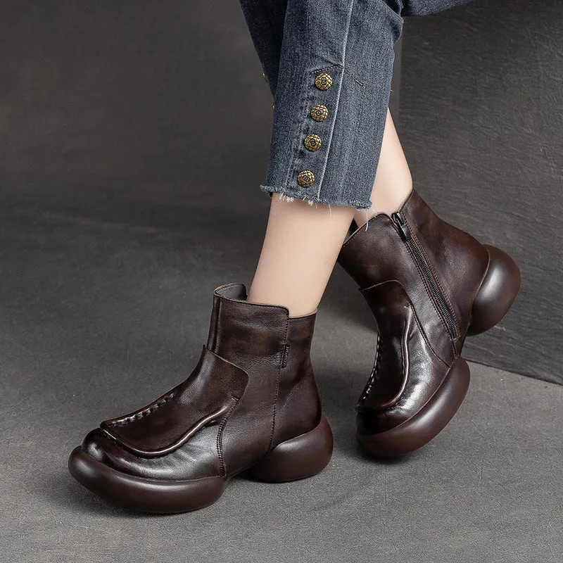 Stivali da donna in pelle patchwork retrò con suola spessa