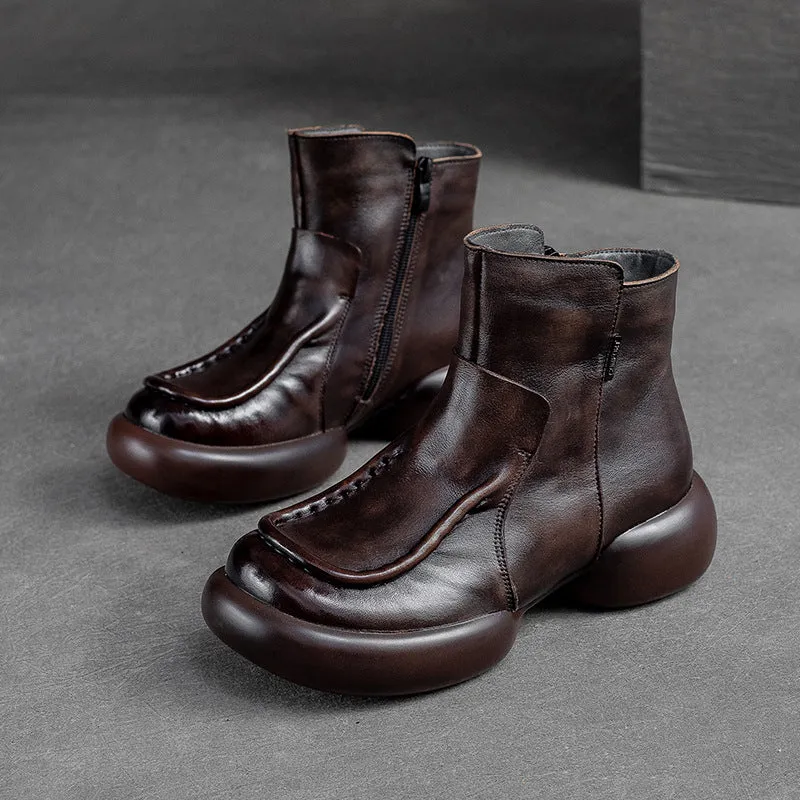 Stivali da donna in pelle patchwork retrò con suola spessa