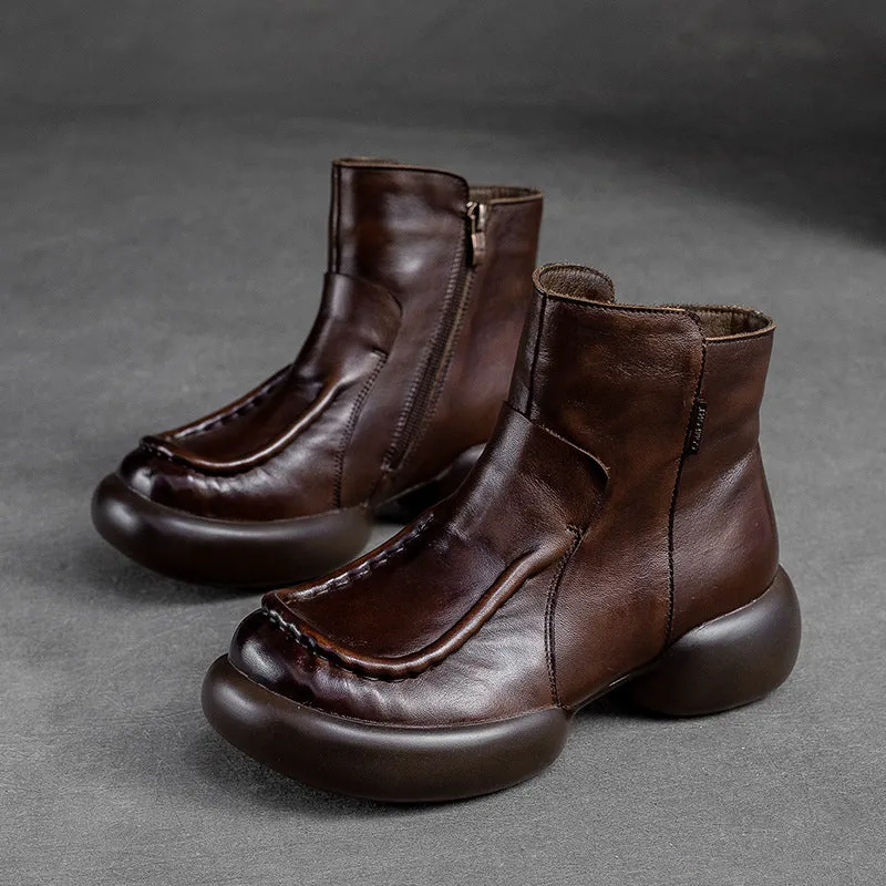 Stivali da donna in pelle patchwork retrò con suola spessa