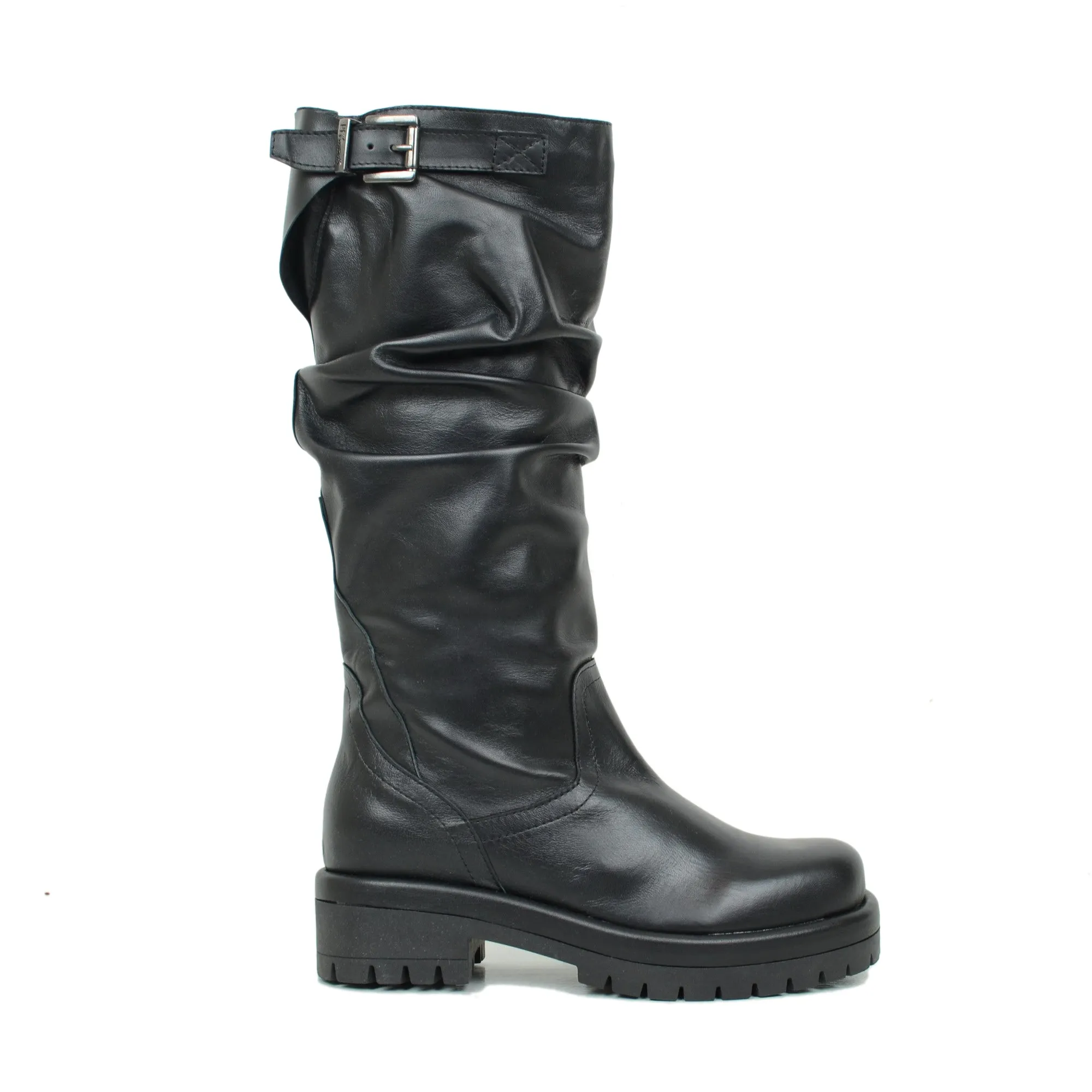 Stivali Donna Biker in Pelle Neri con Fibbia Regolabile