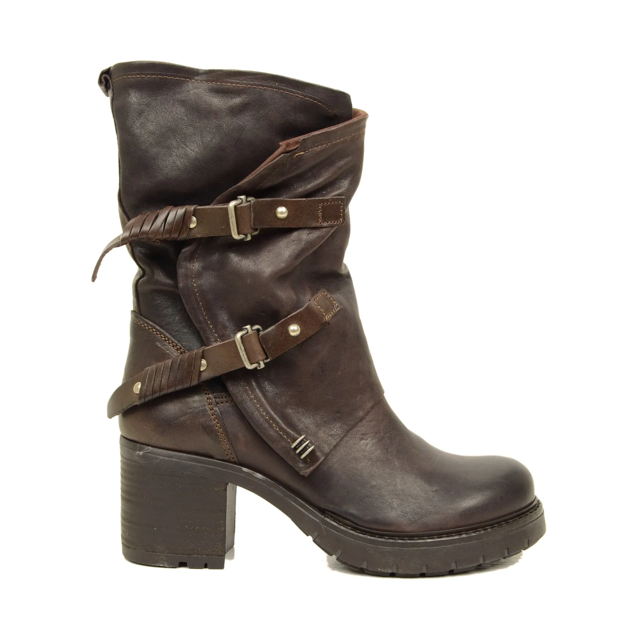 Stivali Donna Biker Testa di Moro in Pelle Vintage Made in Italy