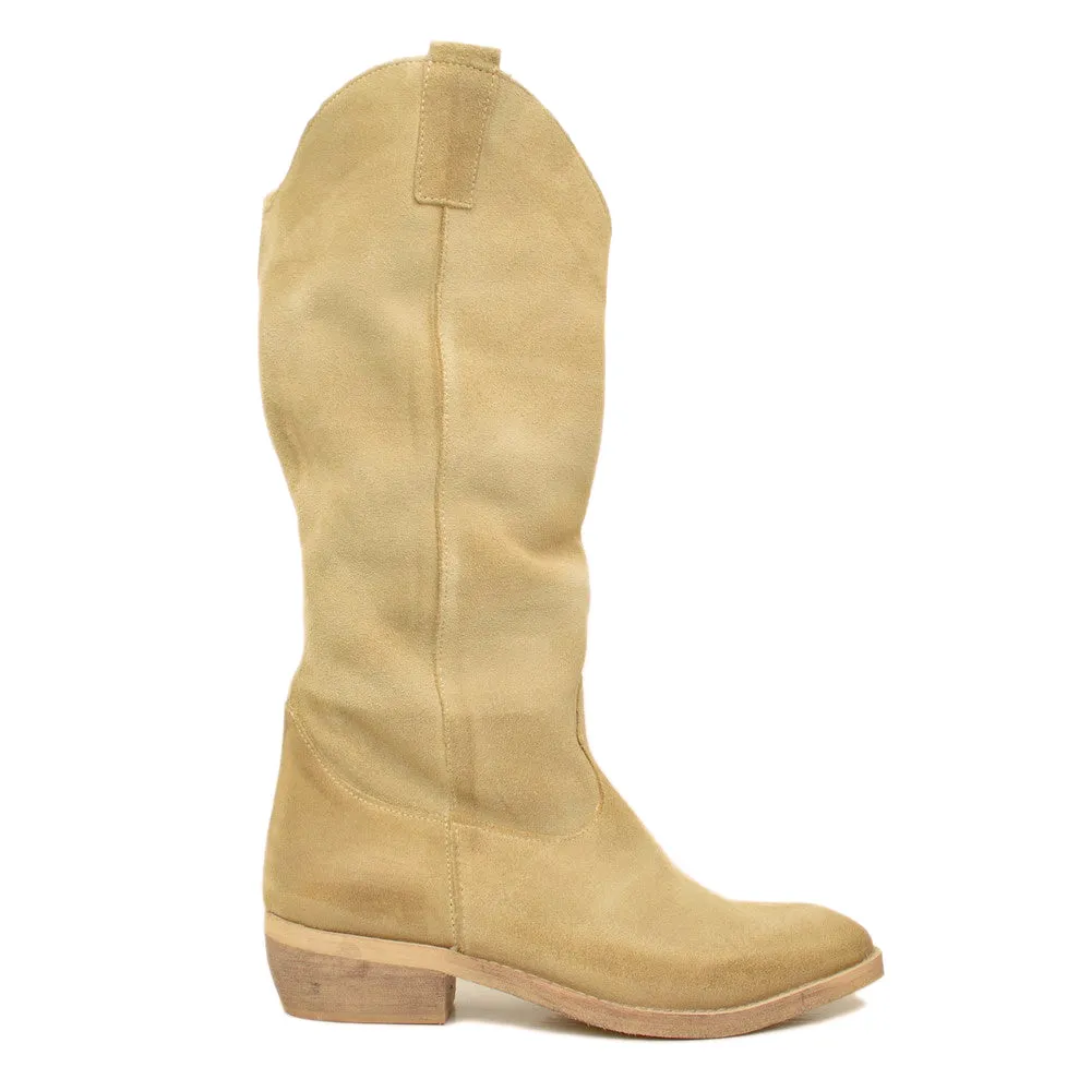 Stivali Donna Texani in Camoscio Beige Made in Italy
