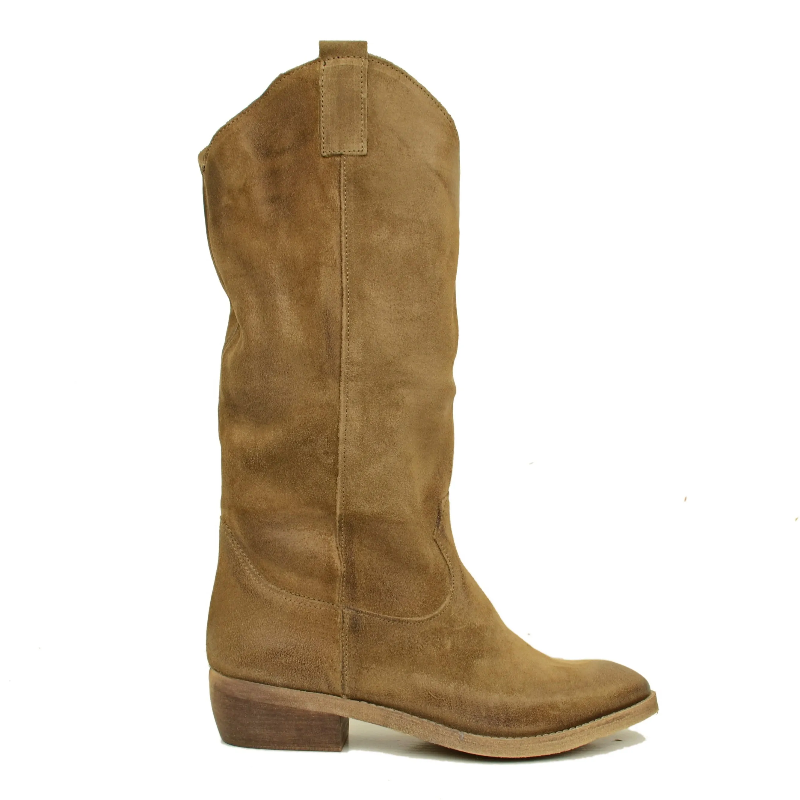 Stivali Donna Texani in Camoscio Taupe Made in Italy
