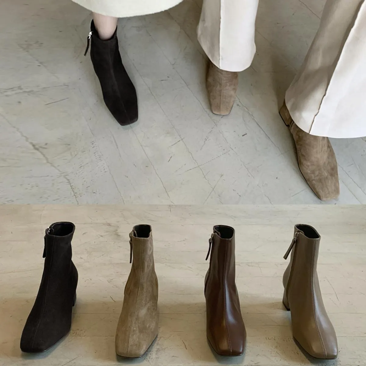 Stivali in pelle con punta quadrata Donna Stivaletti con punta quadrata Donna 2023 Nuovo autunno