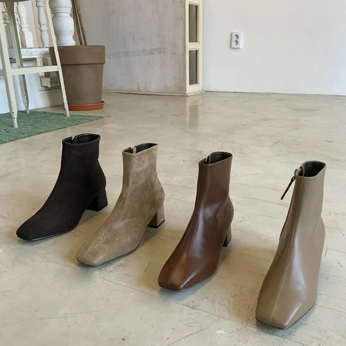 Stivali in pelle con punta quadrata Donna Stivaletti con punta quadrata Donna 2023 Nuovo autunno