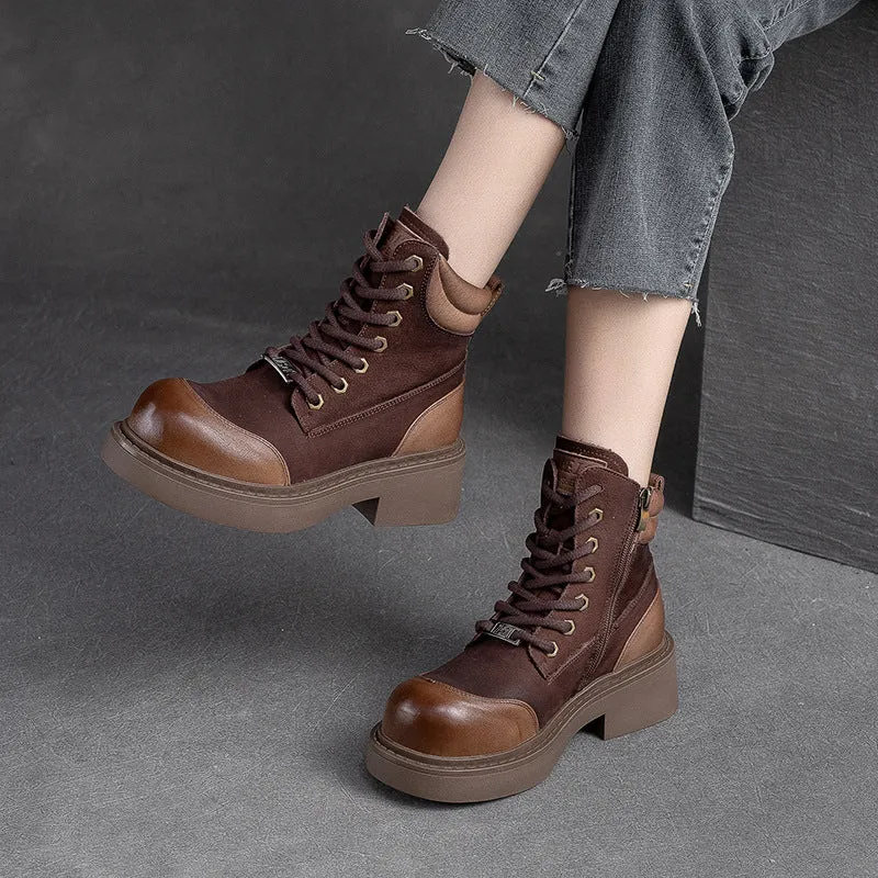 Stivali in pelle patchwork retrò minimalista da donna