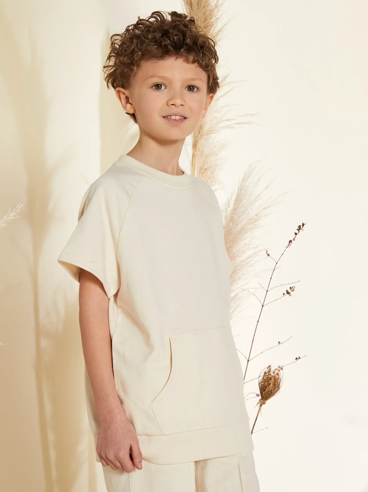 T-shirt spessa in cotone con tasca a marsupio - BIANCO