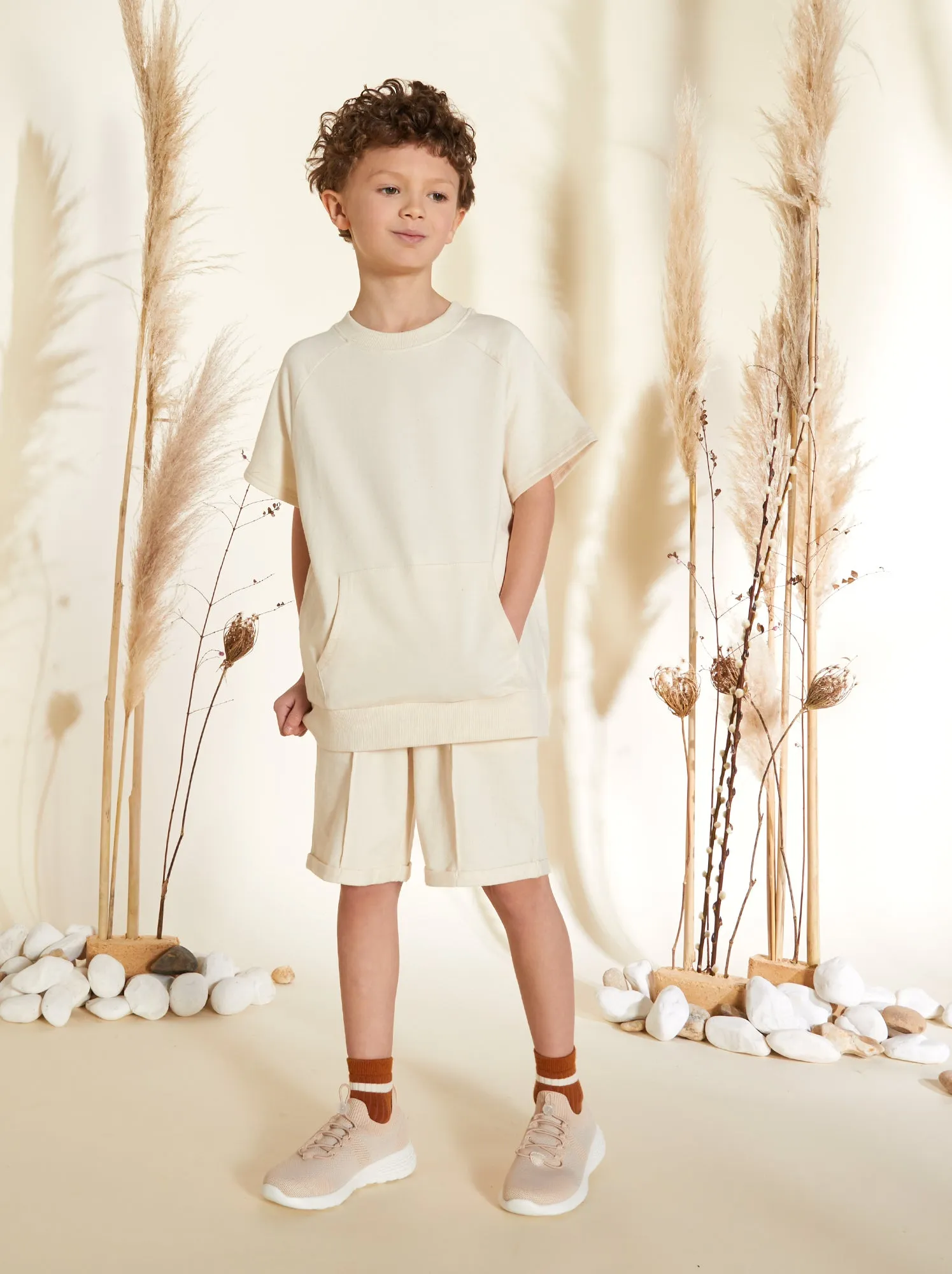 T-shirt spessa in cotone con tasca a marsupio - BIANCO