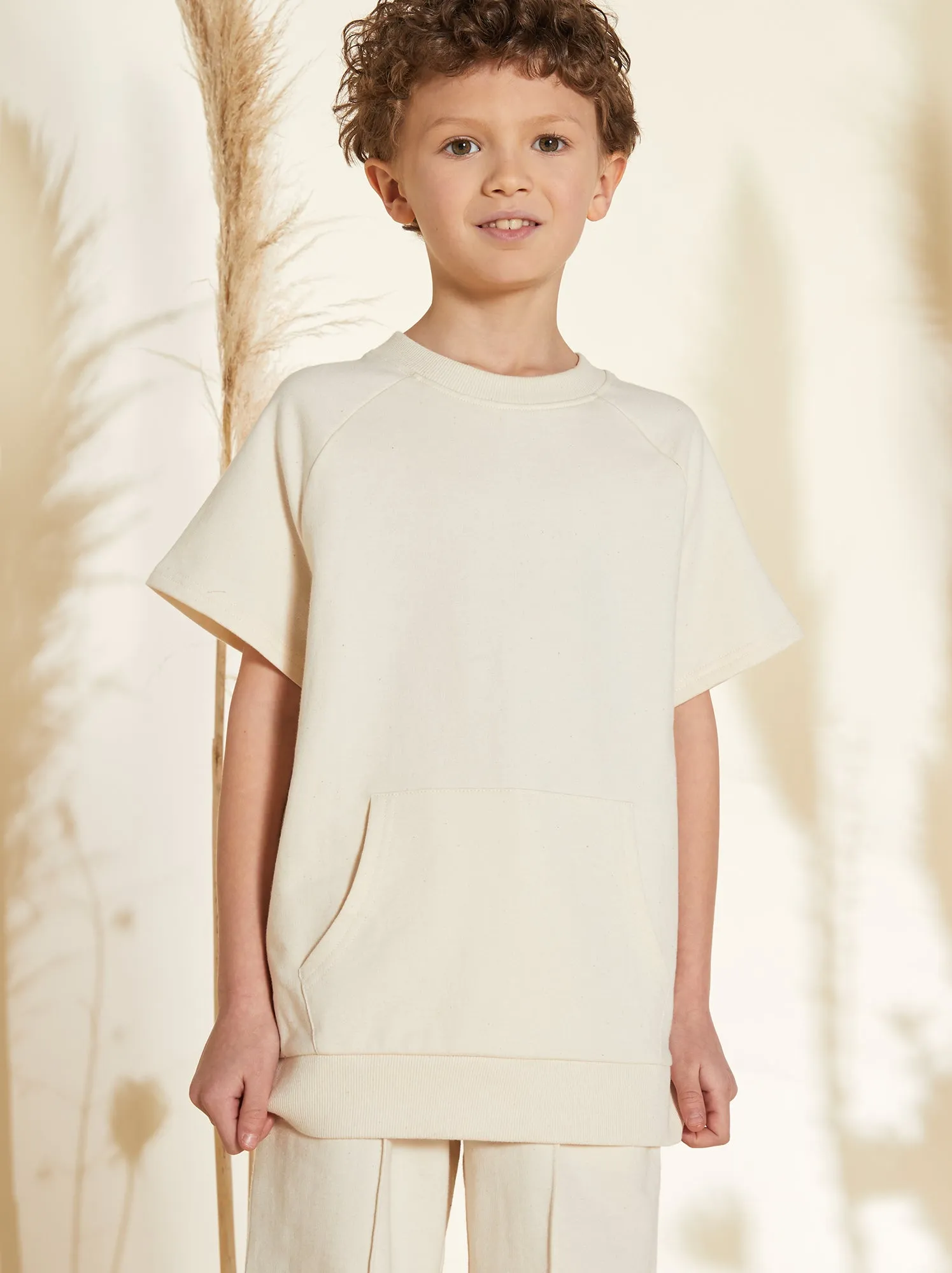 T-shirt spessa in cotone con tasca a marsupio - BIANCO