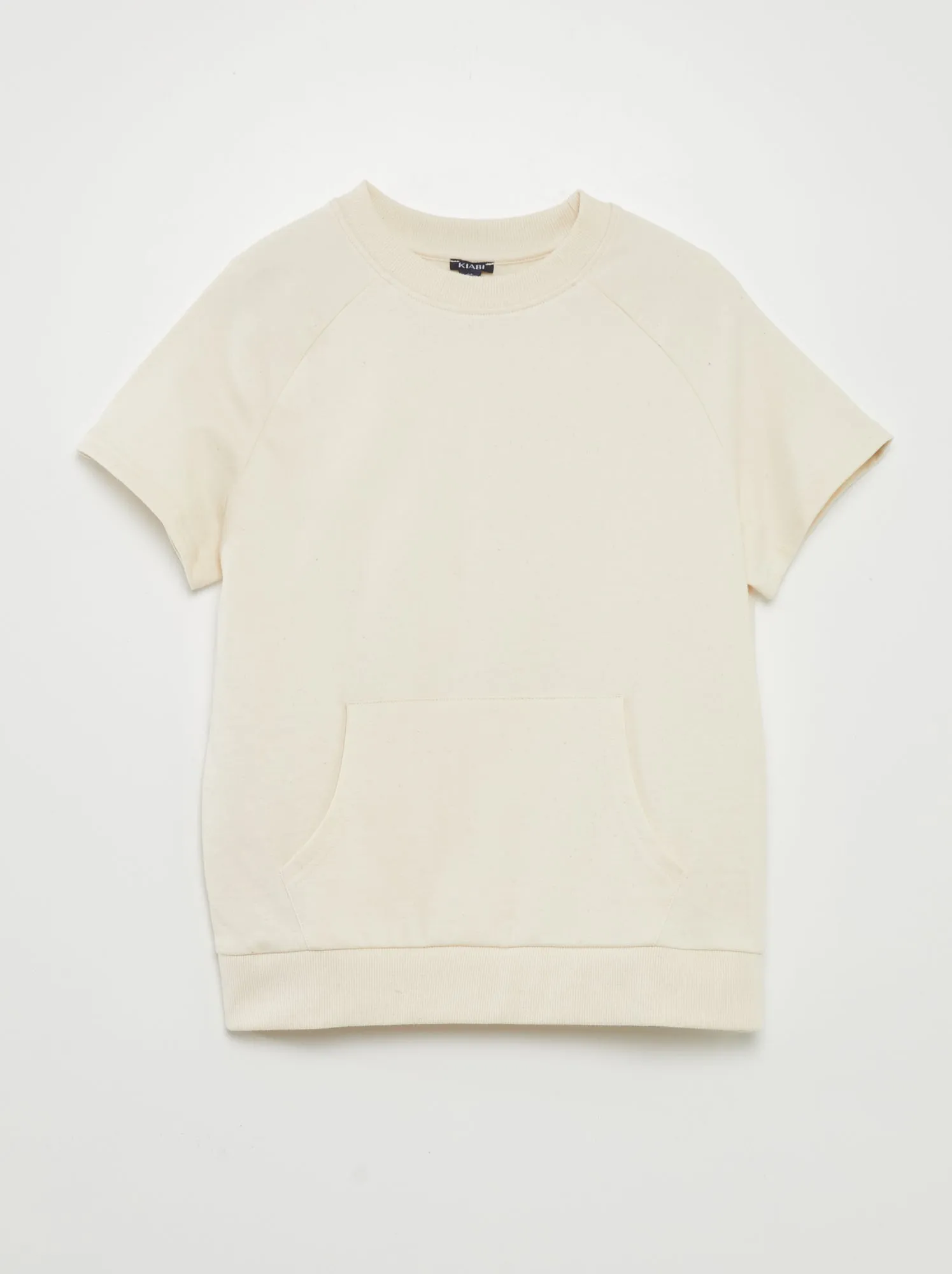 T-shirt spessa in cotone con tasca a marsupio - BIANCO