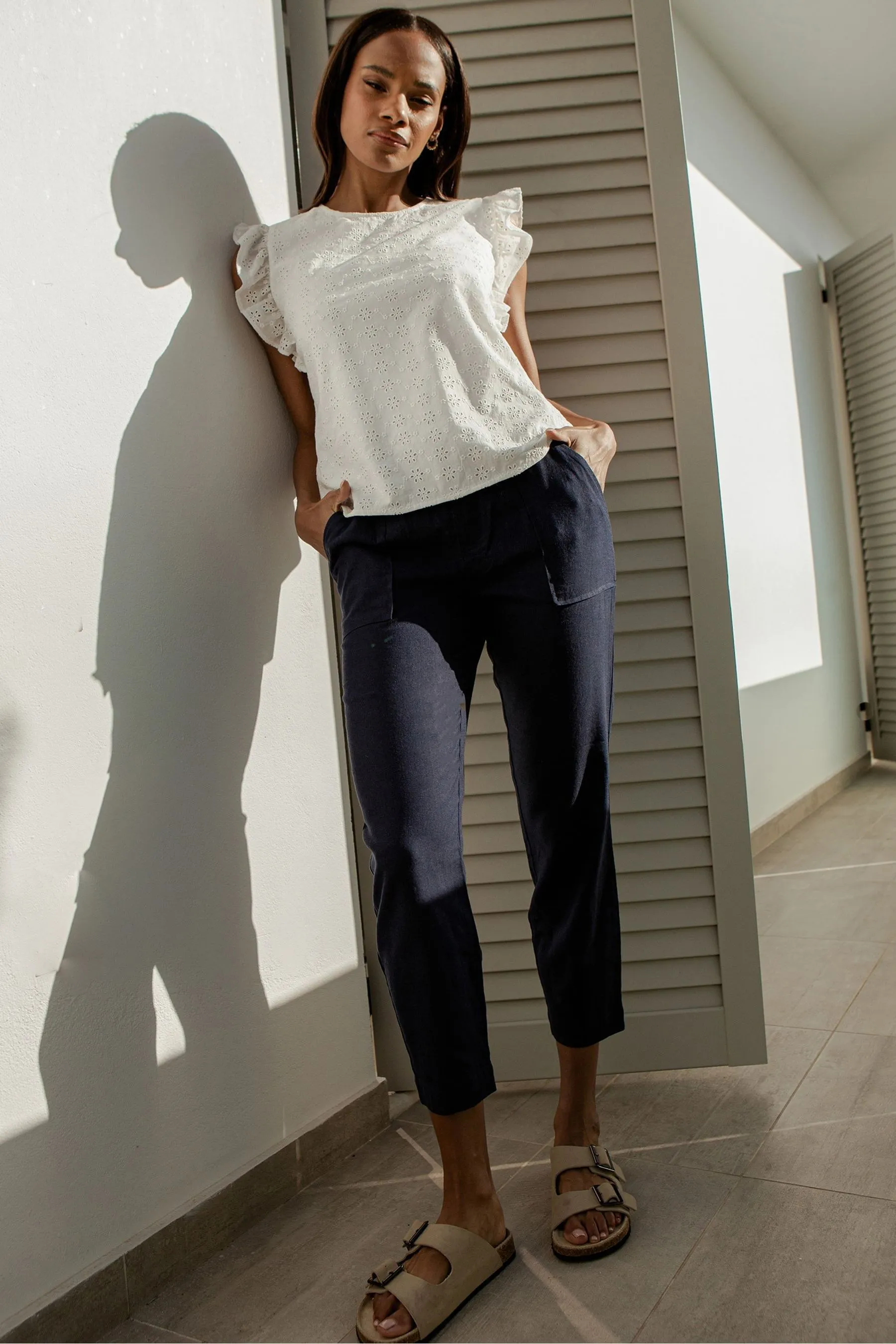 Threadbare 100% Cotton Broderie Frill Sleeve Blouse    