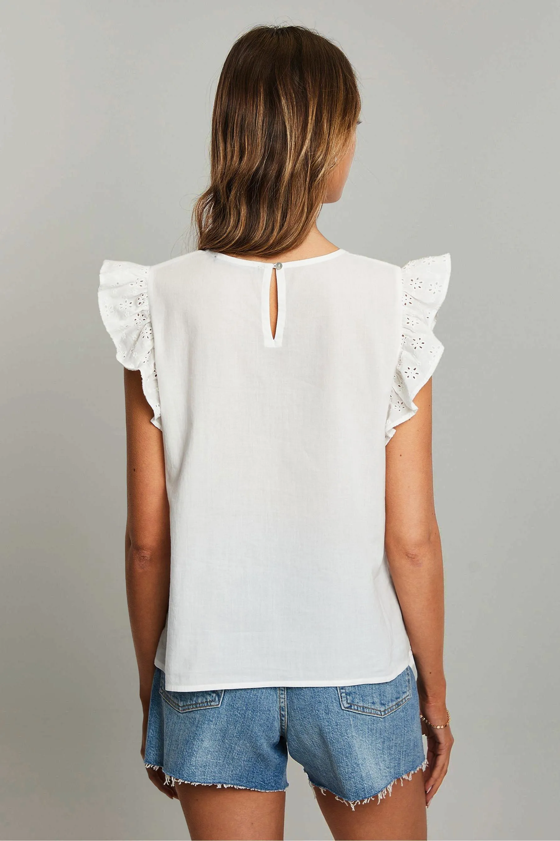 Threadbare 100% Cotton Broderie Frill Sleeve Blouse    