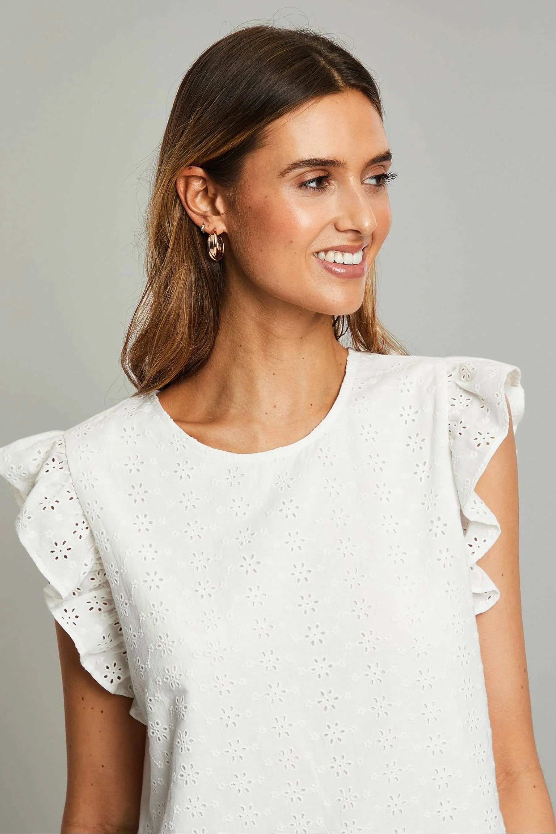 Threadbare 100% Cotton Broderie Frill Sleeve Blouse    