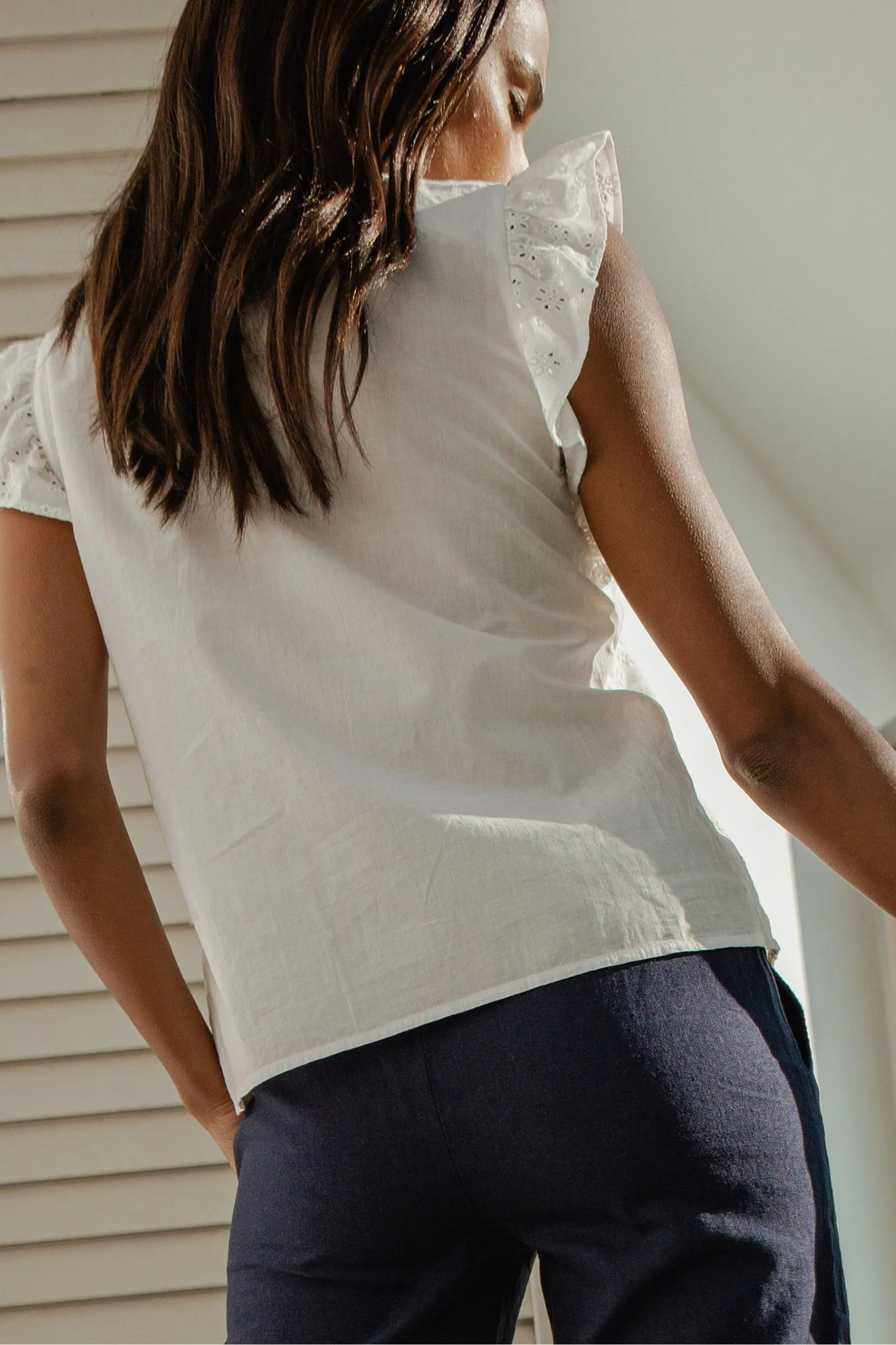 Threadbare 100% Cotton Broderie Frill Sleeve Blouse    
