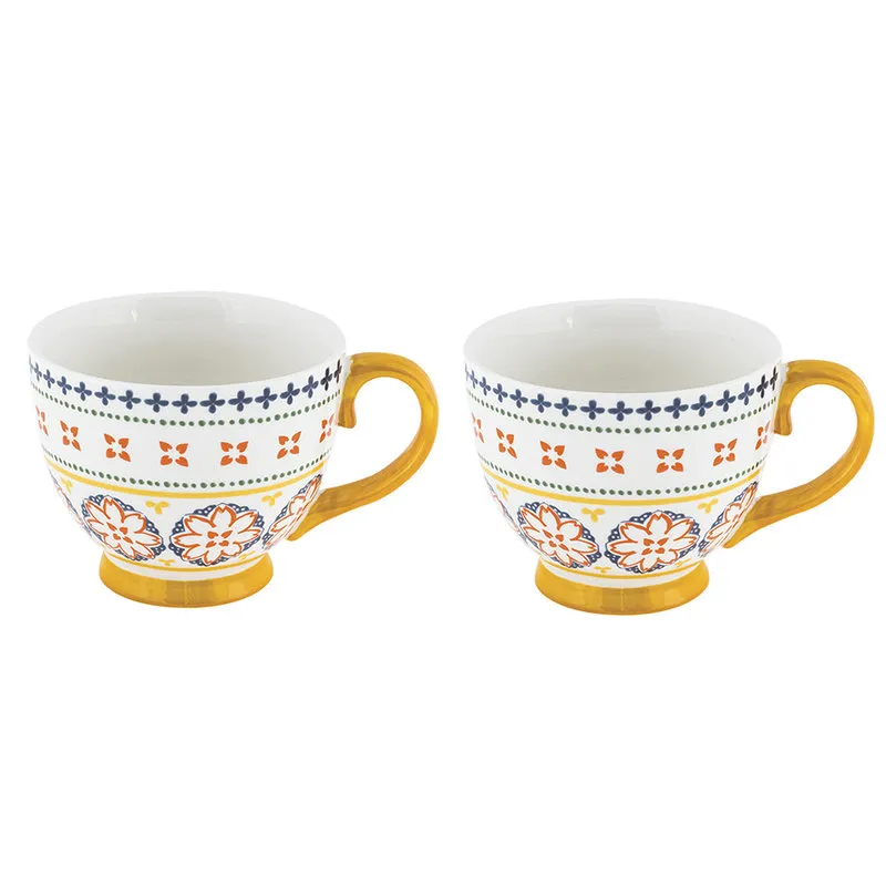 Villa Altachiara Set 2 tazze colazione jumbo Gardeny giallo new bone china cm 11x9