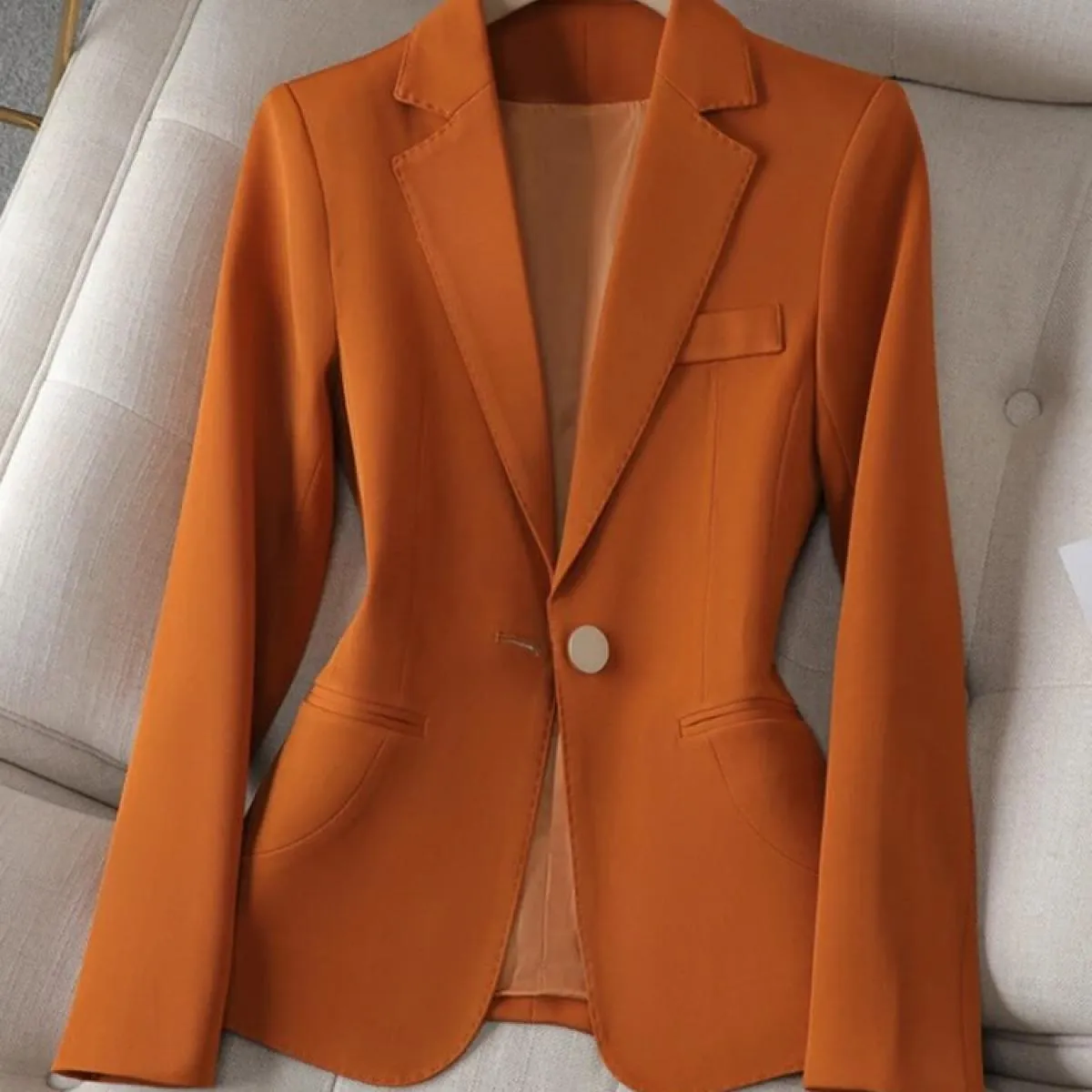 Xfpv Giacca da cappotto con temperamento a maniche lunghe con intaglio sottile tinta unita da donna Xfpv Moda Nuova marea Autunn
